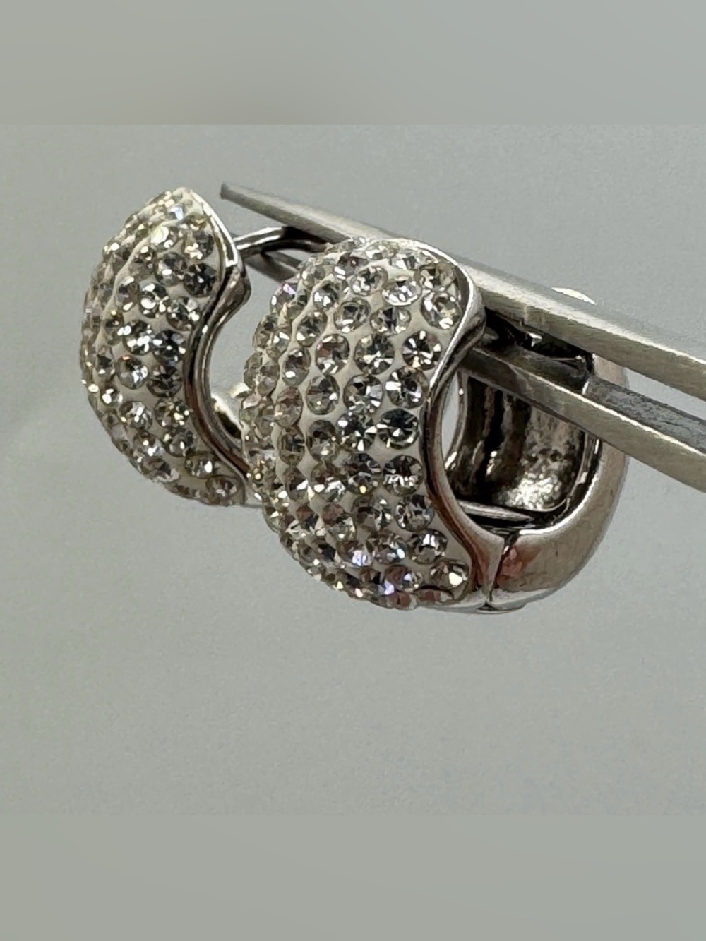 Crystal Huggie Hoop Earrings Silver Tone, ATI Athra Trading